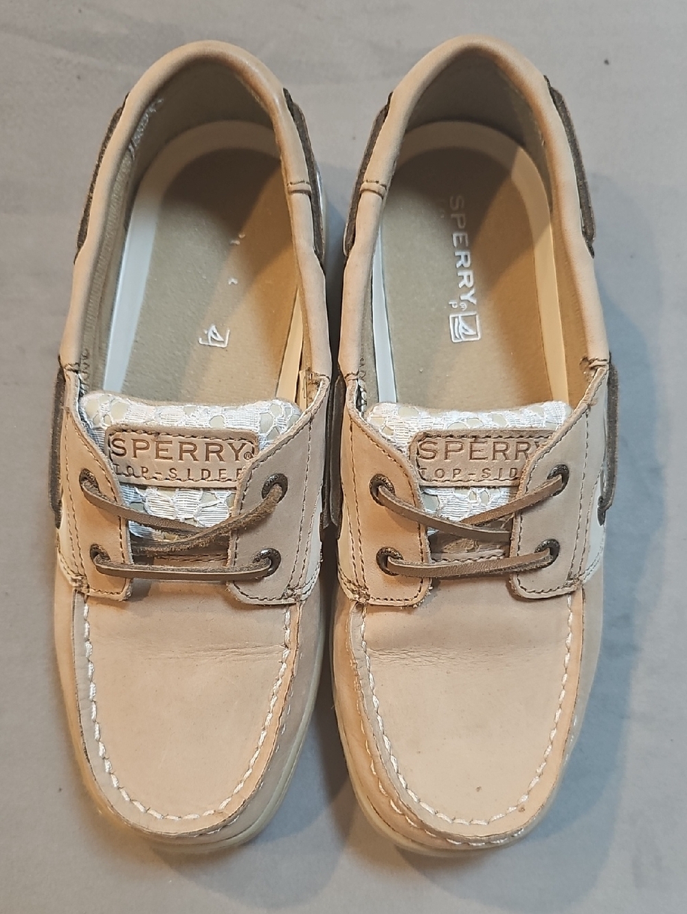 Sperry Leather Moccasin Boat Shoes in Beige